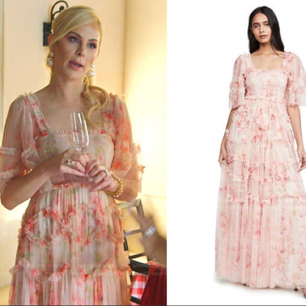 Needle & Thread Pink Floral Tiered Tulle Midi Dress - Picture 8 of 14